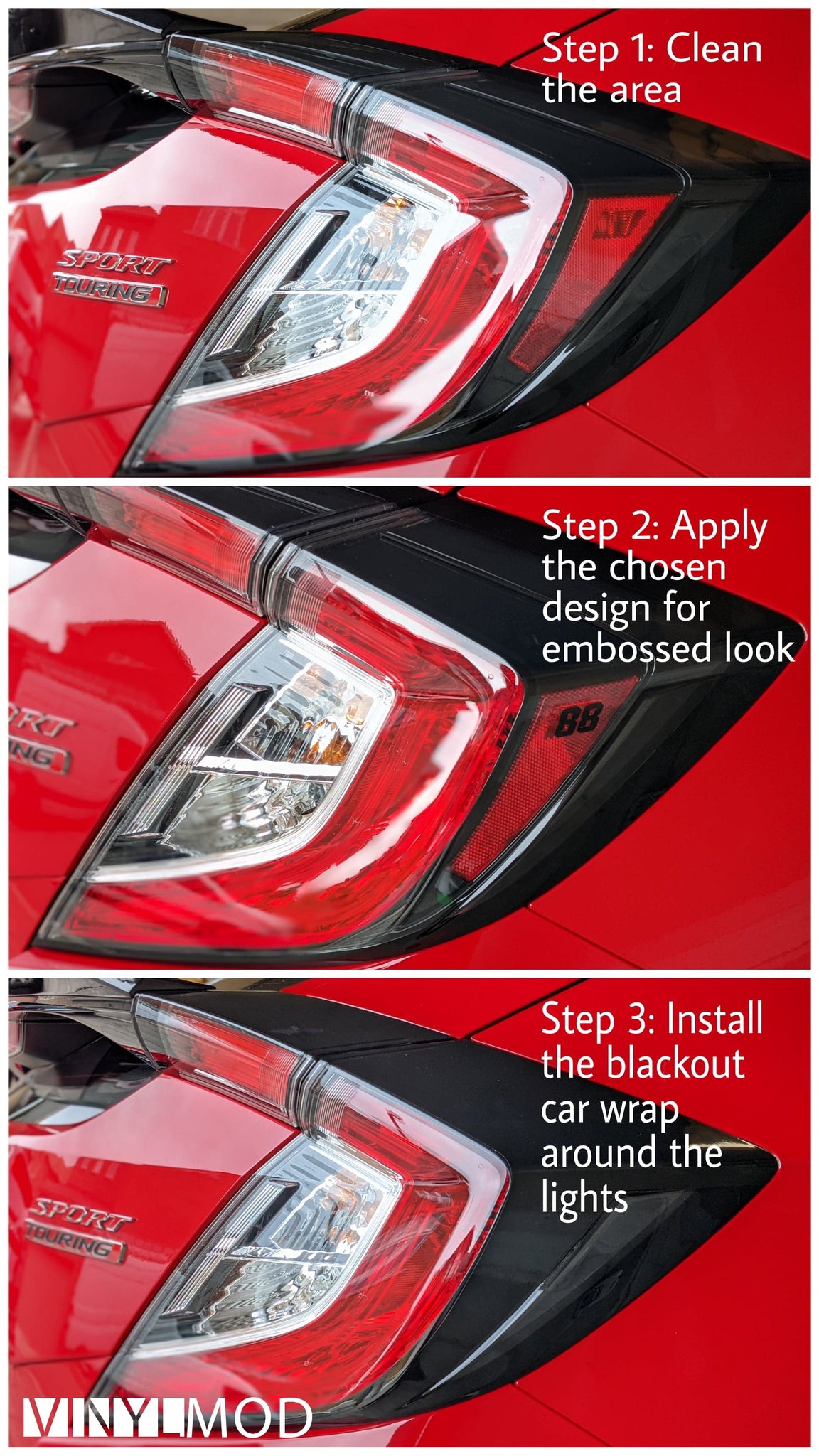 2016-2021 (10th Gen) Honda Civic Hatch - Rear Taillight Eyelid Overlay